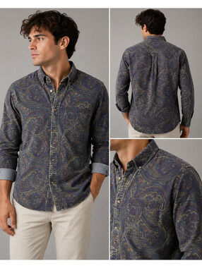 Knights of Round Table Paisley ButtonUp Shirt 100% Cotton XL